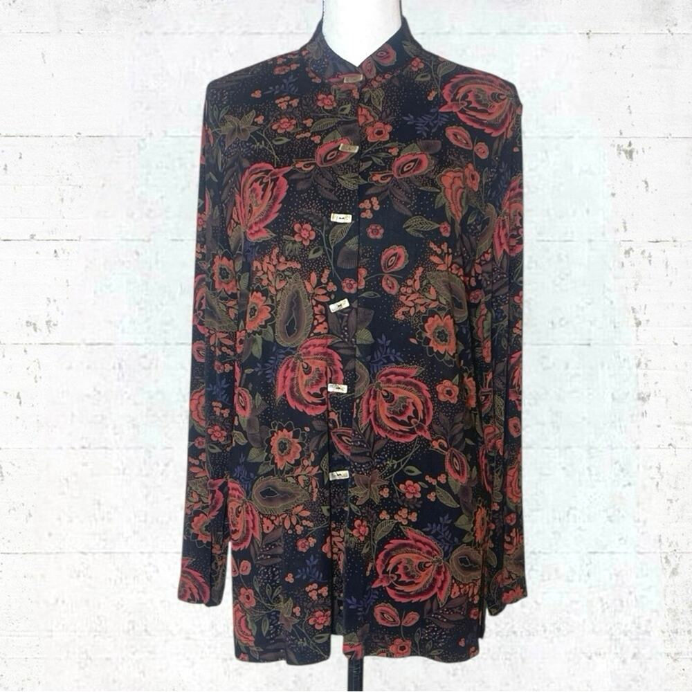 VTG Whimsigoth Fairygrunge Dark Floral Size S Slinky Knit Blouse Romantic Goth